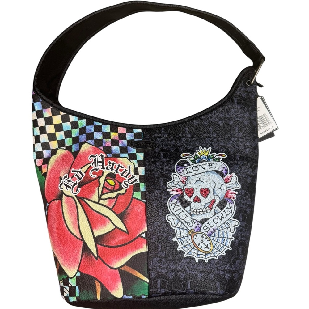 Ed Hardy Black and Multicolor Hobo Bag